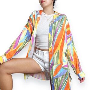 Soft Surroundings Peregrine Gauze Cotton Artsy Watercolor Blouse Size M